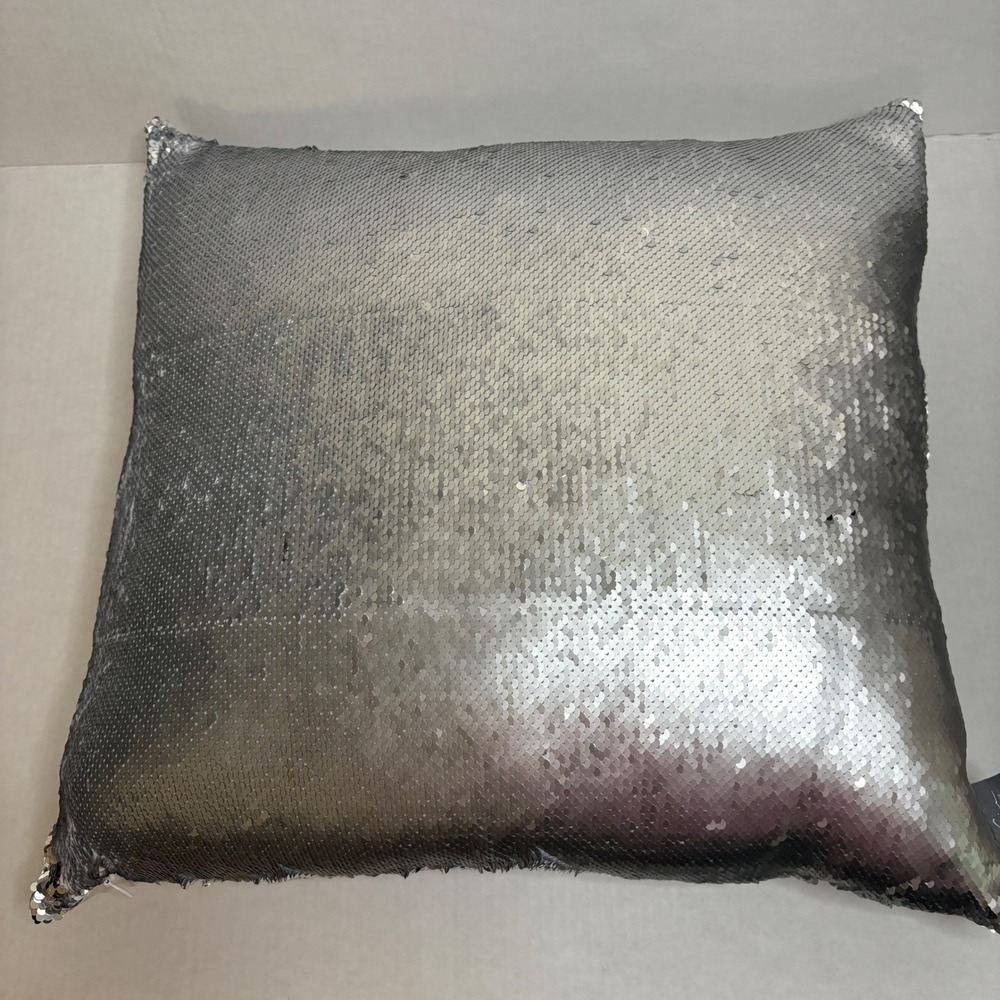 Aviva Stanoff Silver‎ Sequin Pillow Decorative Throw Cushion USA Made
